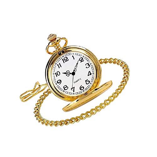 Yデパートセンター55® 丸型薄型 懐中時計 アラビア数字 (ゴールド) クォーツ式 ビンテージ アンティーク風 メンズ レディース